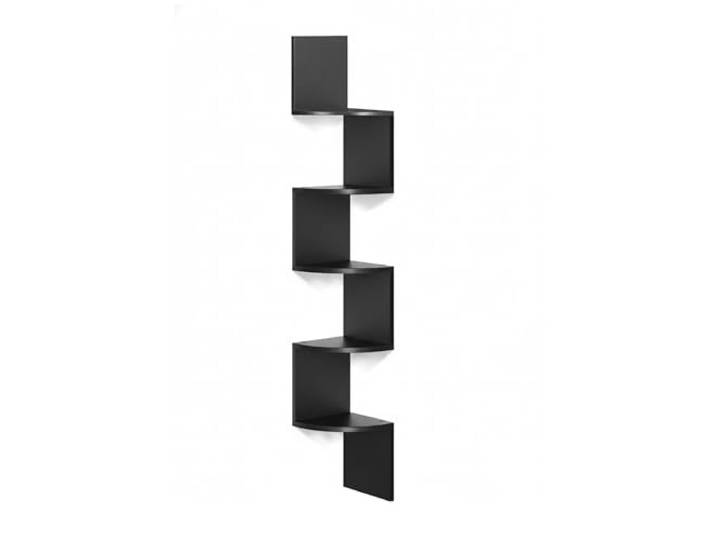 Relaxdays Étagère d'angle\, H x L x P: 125 x 20 x 20 cm\, 5 Niveaux\, MDF\, Design en Zigzag\, étagère Murale Suspendue\, Noir