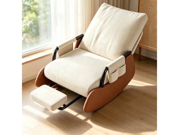 LCNDKF Ergonomischer Ruhesessel mit Ausziehbarer Fußstütze Wohnzimmersessel mit harmonischer Wippfunktion und durchdachter Seitenaufbewahrung.