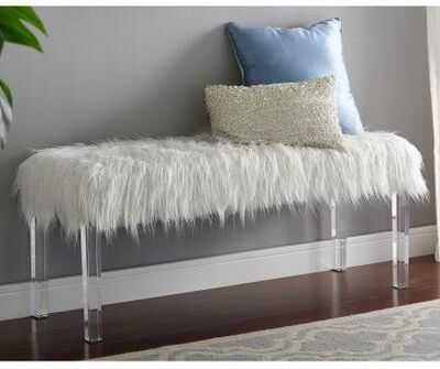 Silver Orchid Mackaill White Faux Fur Bench