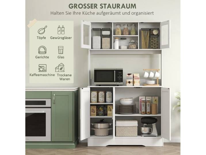 Buffet De Cuisine Blanc 4 Portes Armoire Scandinave FloraGrace Pour Cuisine Etagères Réglables 108x35x180cm