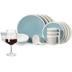 Moritz Melamin Geschirr-Set 4 Personen Harmonie 16 Teilig + Milano Gläser Rot Weingläser Tafelgeschirr Picknick BBQ Kochgeschirr