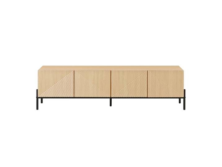 Meuble tv 4 portes, texture 3d, fibres moyennes, 163,5 cm, naturel