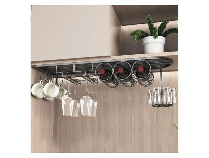 Industrielle schwimmende Weinregale, Weinflaschen- und Glashalter Moderner Foto-Aufbewahrungshalter aus Eisen für die Esszimmerbar(Black,80x25cm)