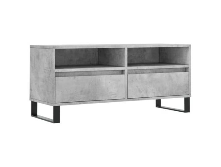 LMTYOENFG TV-Schrank Betongrau 100x34,5x44,5 cm Lowboard Stabiles TV-Möbel aus Holzwerkstoff mit 2 Schubladen und Eisenbeinen für Ordnung im Schlafzimmer.