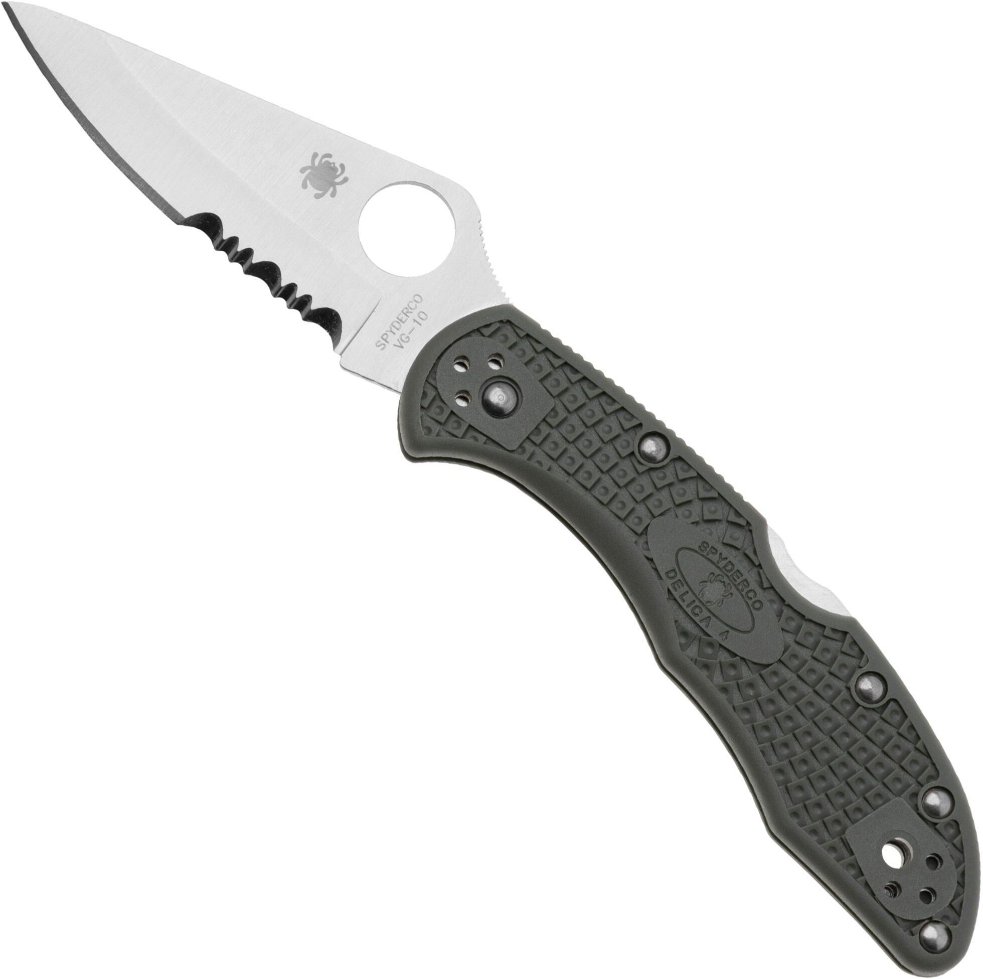 Spyderco Delica 4 Lightweight C11PSFG Foliage Green FRN, coltello da tasca parzialmente seghettato