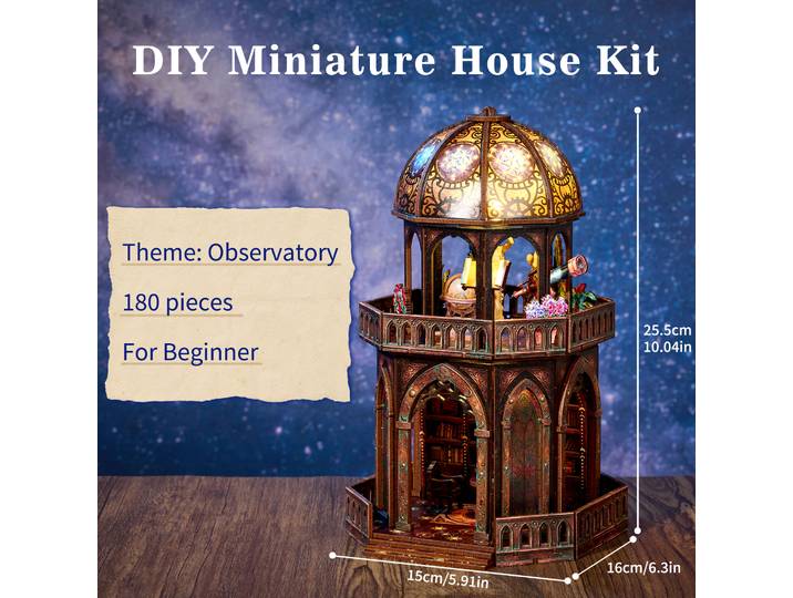 Kit de bricolage Book Nook Observatory, puzzle 3D en bois, insert de bibliothèque, modèle de maison de poupée, serre-livres, décoration intérieure, cadeaux