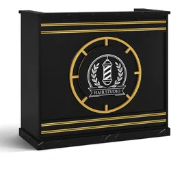 BarberPub Empfangstheke mit 2 Schubladen & 2 Schränken, Empfangstisch Abschließbar, Empfangstresen Holz, Rezeptionstisch Rezeptionstheke Kassentheke für Friseursalon, 50x120x110cm, R9792(Schwarz-Gold)