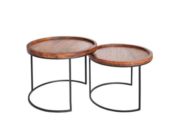 invicta INTERIOR Moderne Beistelltische Elements 2er-Set original massives Akazien Holz Stone Finish