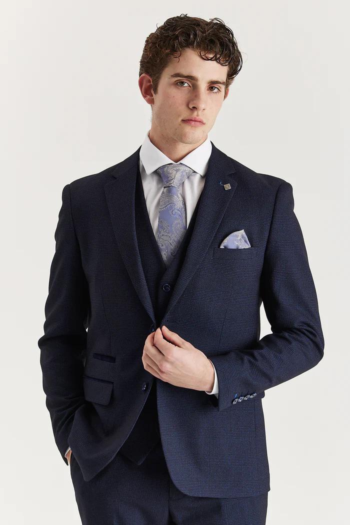 Marineblauwe herenblazer Prince of Wales formele blazer