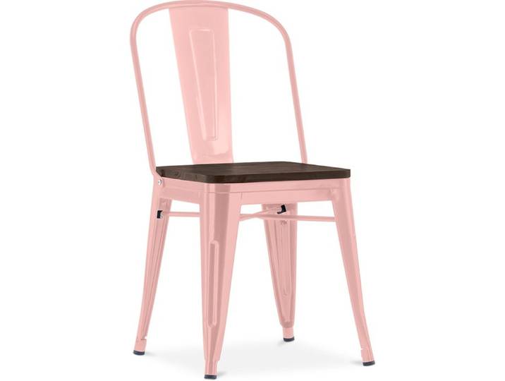 Chaise carrée Bistrot Metalix - Métal et bois foncé Orange pâle