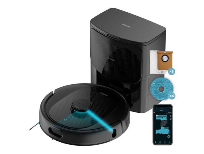 Cecotec Aspirateur Robot Conga 9990 AI Spin Revolution Ultra Power Home\, 10 000 Pa\, Navigation Laser\, Base d'auto-vidage\, Intelligence Artificielle\, Contrôle Via APP\, Autonomie de 240 Min