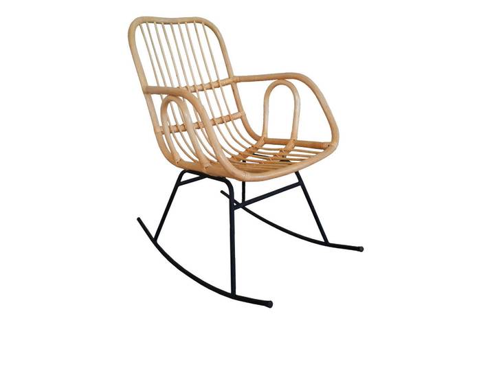 Mid.you Schaukelstuhl, Natur, Holz, Metall, Rattan, massiv, Uni, 57x95x84 cm, Schaukelfunktion, Wohnzimmer, Sessel, Schaukelstühle