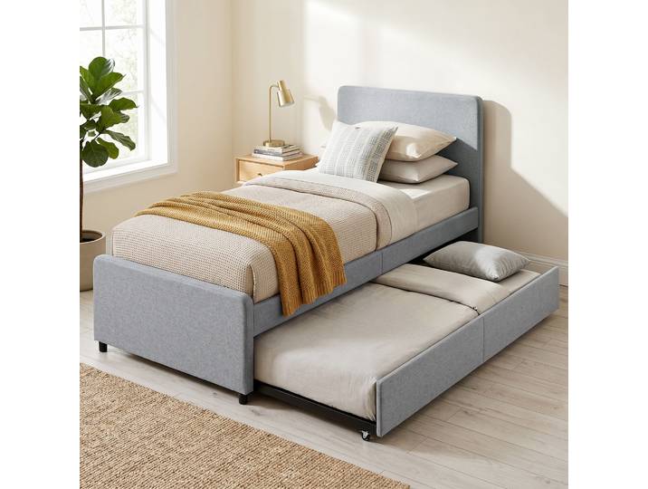 HOMCOM Lit Gigogne 90x190cm Métal Gris Clair Rembourré