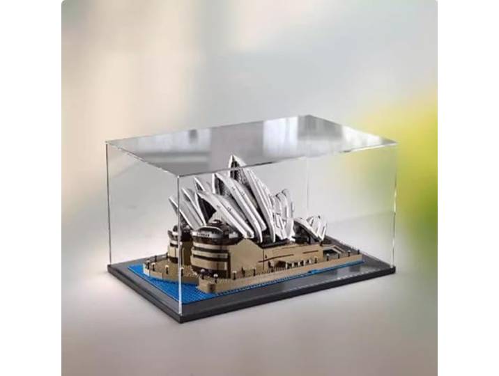 Acryl-Vitrine, für Lego 10234 Sydney Opernhausmodell, staubdicht, transparent, Sammlungen, Vitrine (nur Displaybox) (schwarzer Sockel)