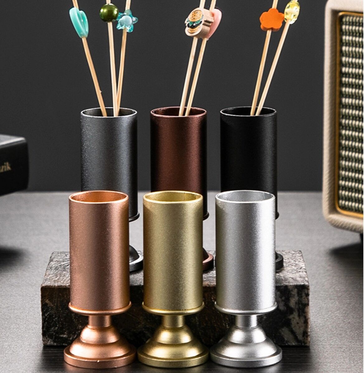 INF Zahnstocherhalter aus Aluminiumlegierung - Große Öffnung, elegantes Tischdesign, mehrere Farben Silber