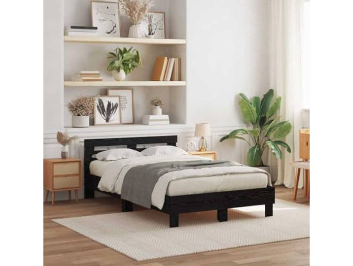 Mit LED Beleuchtung Schlafzimmer Stil Holzwerkstoff 120 x 190 cm Schwarz Bettrahmen Schwarz Eichen-Optik 120x190 cm Holzwerkstoff mit LED-Beleuchtung und Lattenrost, Stabiler Bettgestell mit
