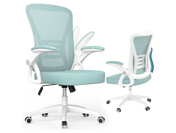 Rattantree Bürodrehstuhl ergonomisch, mittelhohe Rückenlehne, klappbare Armlehnen – Hellgrün, Grün, Metall, 50x102x50 cm, Büromöbel, Bürostühle, Drehstühle