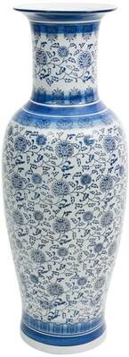 OrientalFurniture "Handmade 36"" Floral Blue and White Porcelain Tung Chi Vase"