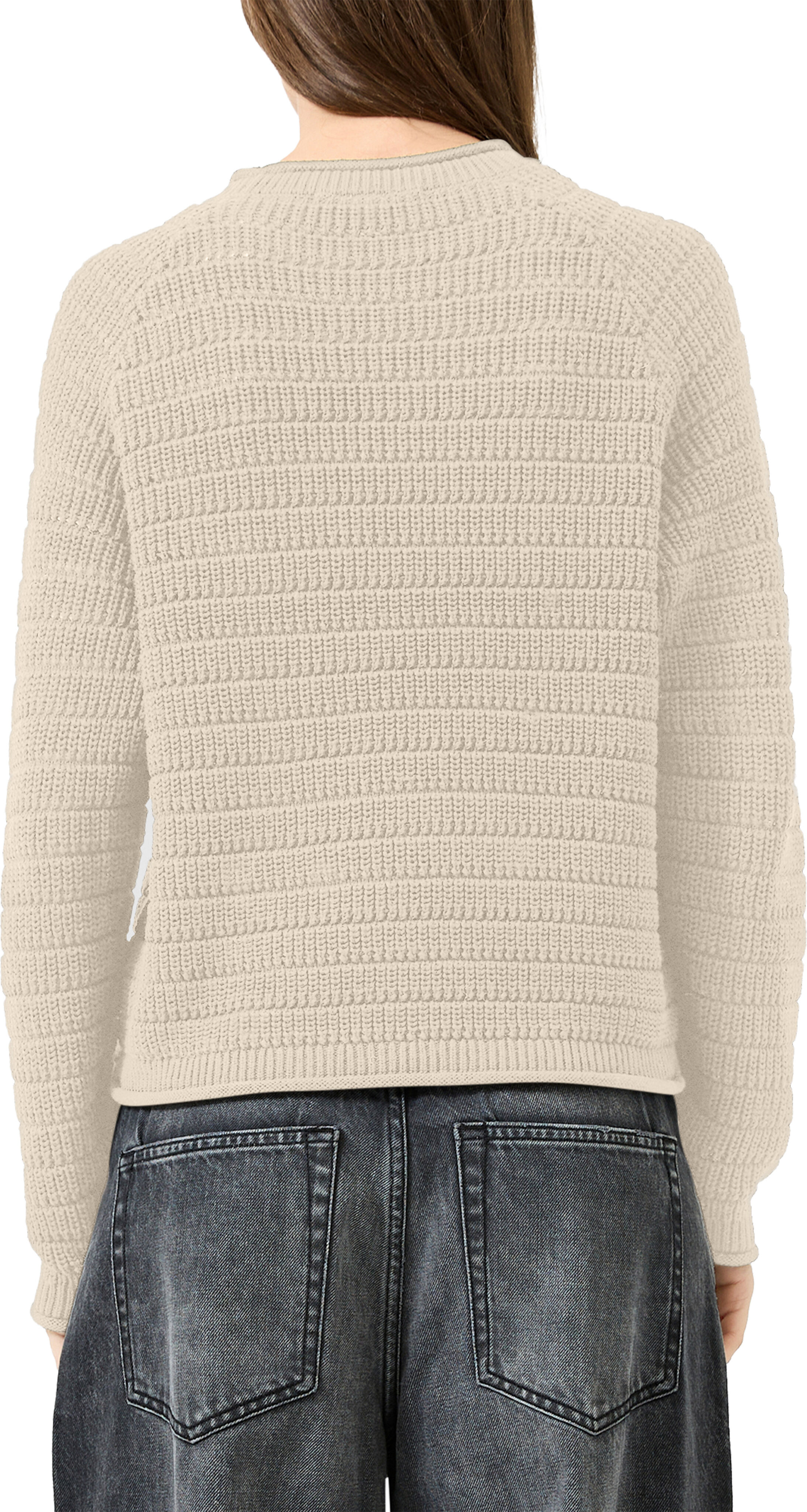 Strickpullover QS, Damen, Gr. XL, beige (ecru), Strick, Obermaterial: 50% Baumwolle, 50% Polyacryl, figurumspielend taillenbedeckt, Rundhals, Raglanärmel Rollkante, Pullover Strickpullover, Raglanärmel sorgen für mehr Beweglichkeit ecru XL