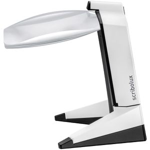 Eschenbach Lupenleuchte Scribolux, 100 x 75 mm Glaslinse, LED, 2,8x Vergrößerung (7 Dioptrien), weiß, mit Standfuß