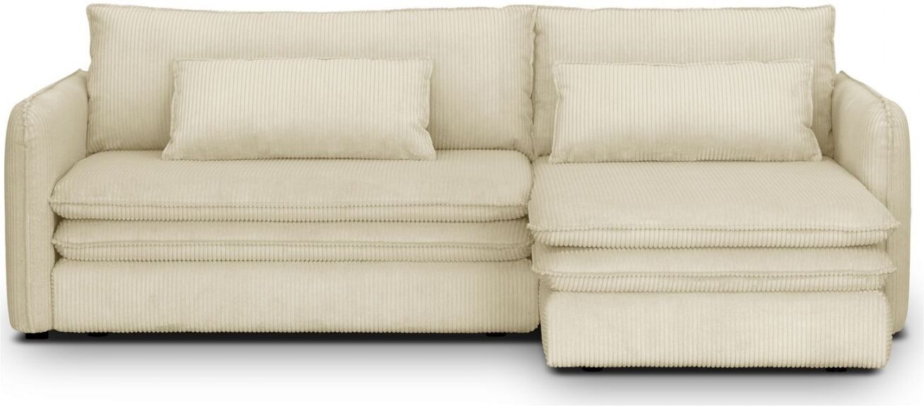 Canapé d'angle convertible réversible 3 places en velours côtelé beige - Baya