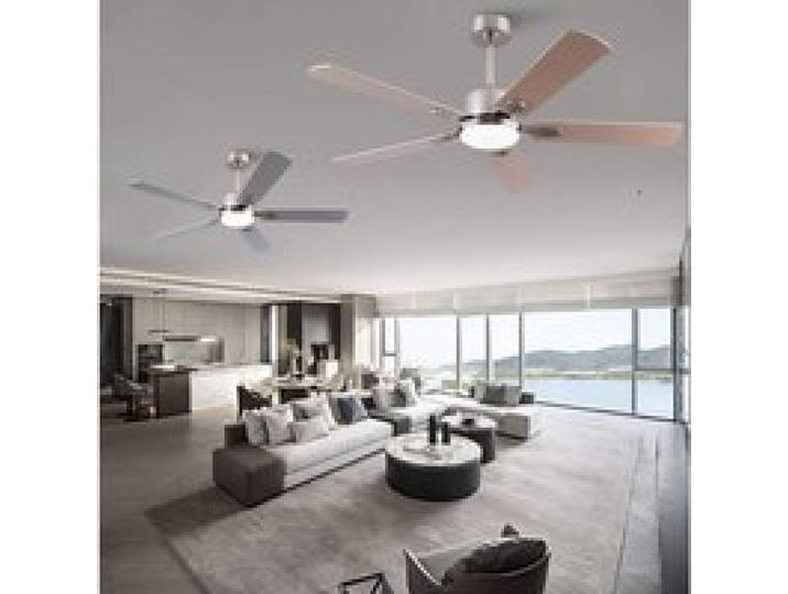 Ventilateur de plafond avec lumière LED dimmable télécommande 5 pales réversible - MEUNIQ - métal et bois 132 × 132 × 45 cm