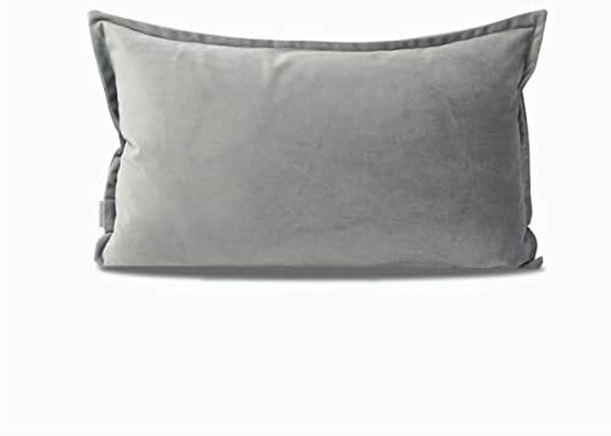 Grijs Velours Kussenhoes Decoratief Sierkussen met Rits - 35 x 55 cm