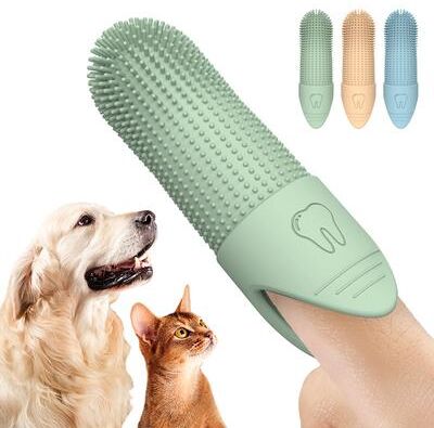 Multisell Products Hub Cleaning Finger Toothbrush For Dogs, Dog Toothbrush Silicone Finger Brush, Food Grade Toothbrush For Dogs And Cats green