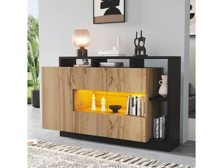 Buffet avec éclairage LED Bluetooth avec étagères réglables FloraGrace