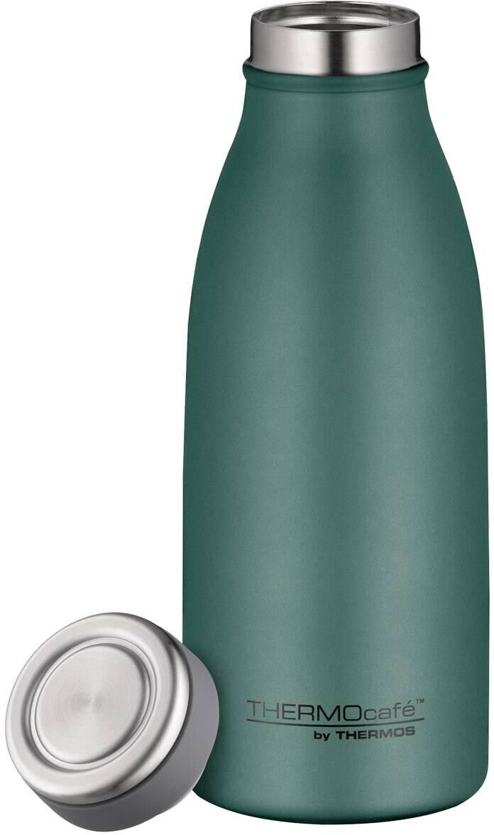 Isolierflasche THERMOS "TC 350 ml", grün (moss grün mat), Trinkflaschen, 350ml, Edelstahl, Kunststoff, Silikon, Isolierflasche, gummierter Drehverschluss, absolut dicht bei Kohlensäure, H:18cm moss grün mat 350ml