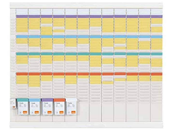 Nobo - Kit Planning Annuel à Fiches T\, Mural\, 12 Colonnes & 32 Fentes pour Fiches T Indice 2\, Fiches T / Colonne Index Incluses\, Blanc\, 1915628