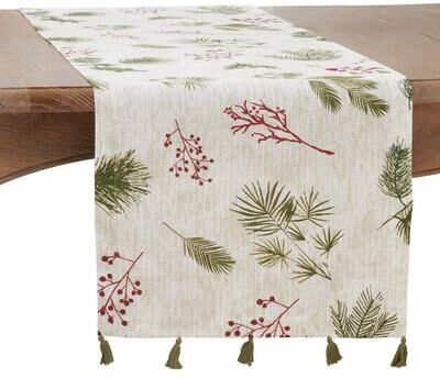 Saro Lifestyle "Holiday Table Runner With Pine needle and Red Berry Design - 16""x72"""