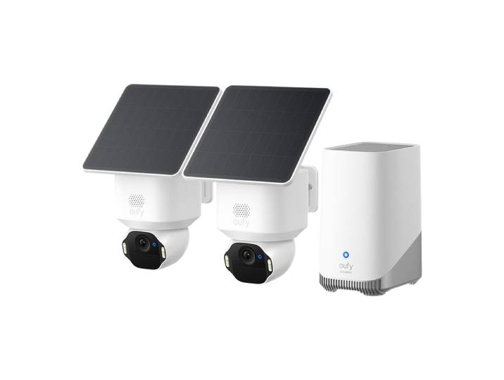 eufy SoloCam E42 (Kit 2 Caméras), Caméra de Surveillance Extérieure 4K, HomeBase S380, Solaire, Suivi des Mouvements par IA, Avertissement Lumineux, Pan &amp; Tilt, Détection Faciale, Stockage Local jusqu'à 16 To, sans Fil