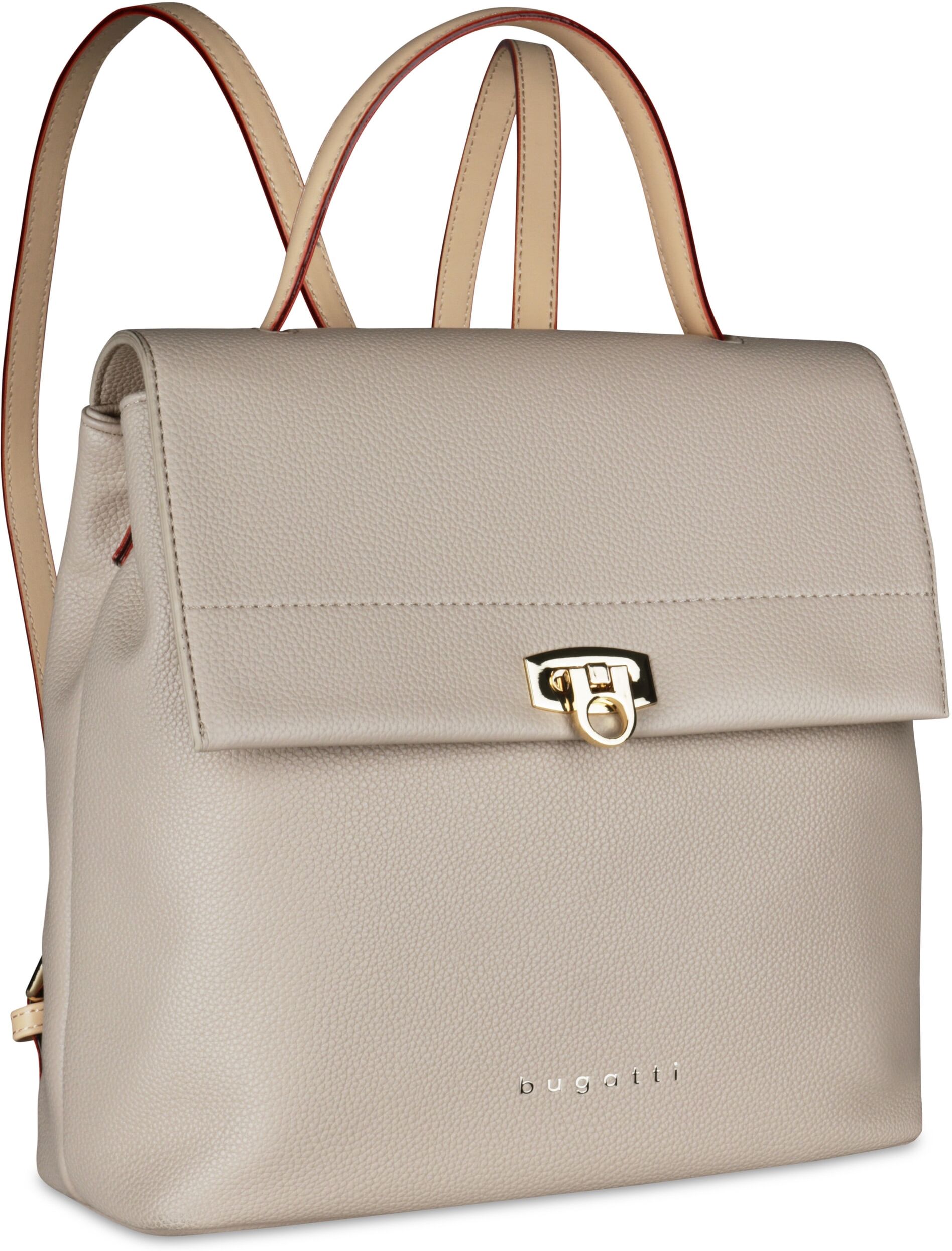 Cityrucksack BUGATTI "BUGATTI Damen ELLA", Damen, Gr. B/H/T: 25cm, onesize, beige, Polyurethane, Rucksäcke Cityrucksack
