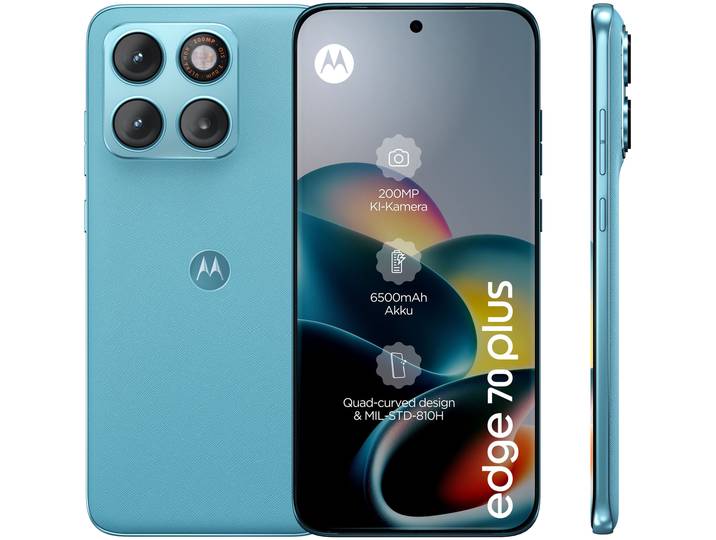 MOTOROLA Smartphone edge 70 plus 256GB , Energieeffizienz: A, blau (pantone milky blau), 256 GB, Mobiltelefone, Smartphone