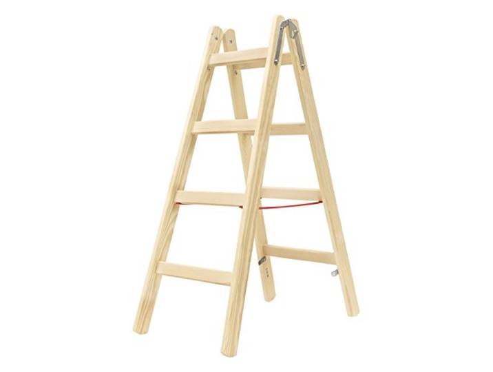 Hymer Houten staande ladder 2x4 sporten (ladder aan beide zijden beloopbaar, spreidbeveiliging, stabiele emmerhaak) 7141008
