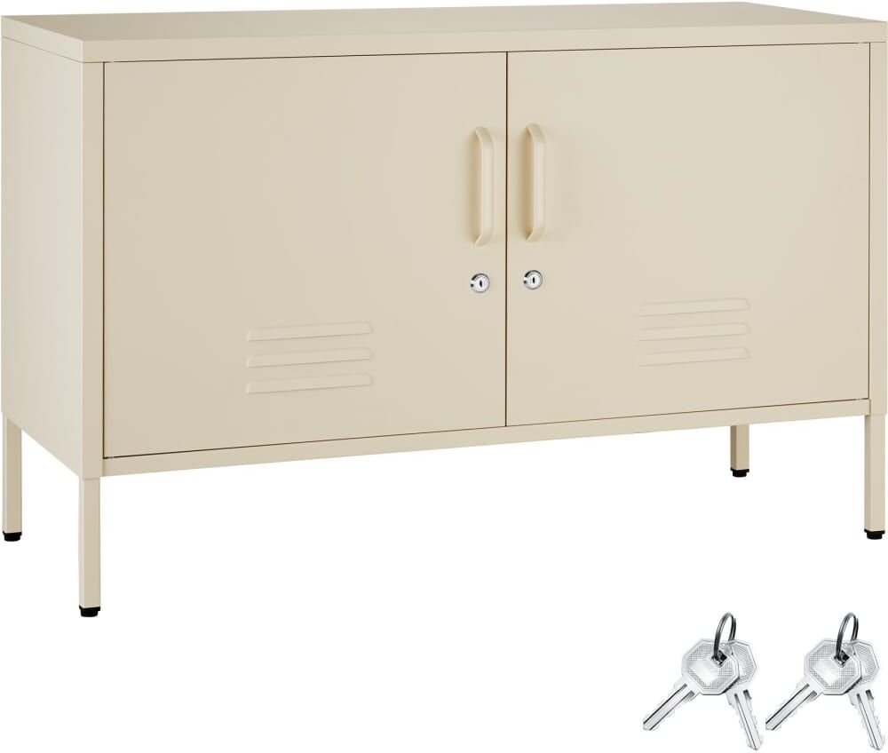 Tectake Aparador metálico de acero con cierre magnético  100x42,5x65 cm, crema