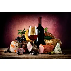 Fototapete PAPERMOON "Wein mit Essen", bunt, B:3,5m L:2,6m, Vlies, Tapeten
