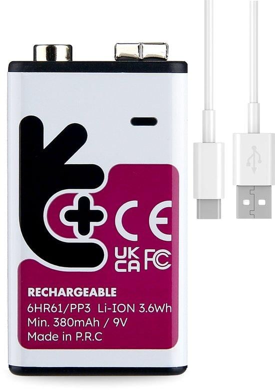 Uniross Oplaadbare Lithium 9V Batterij met USB-C aansluiting, 1 stuk