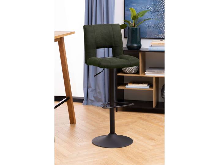 Barhocker ACTONA GROUP Sylvia Barstuhl, Höhenverstellbar , grün (olivgrün), B:41,5cm H:115cm T:52cm, 100% Polyester, Hocker, Barhocker, Trompetenfuss, Gasfeder, drehbar, vertikale Nähte, 2er-Satz