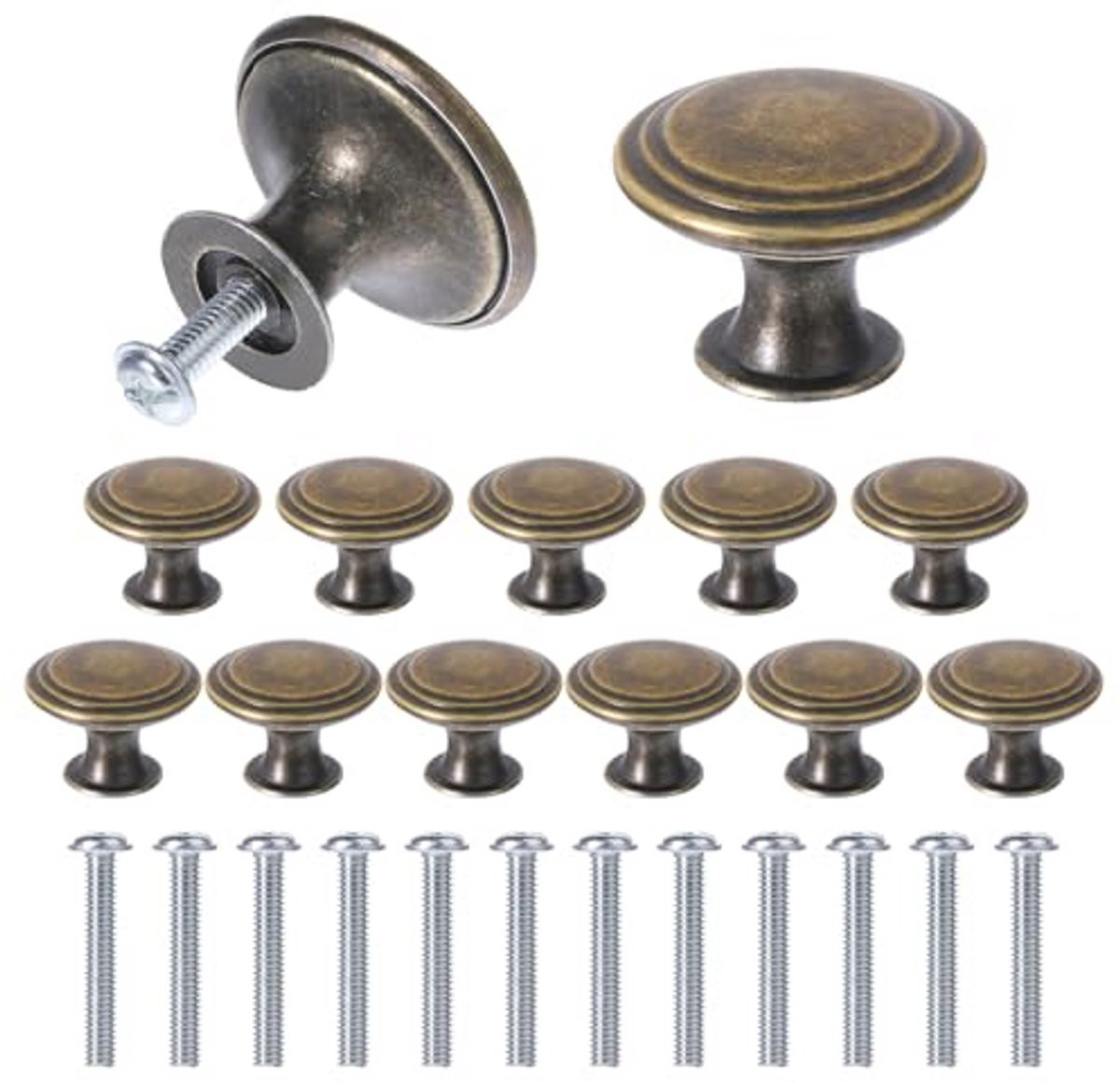 Set van 12 bronskleurige vintage antieke kastknoppen en ladegrepen
