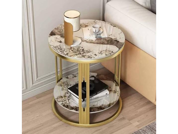 DSEWTEZXI Moderner, runder, minimalistischer Couchtisch aus Steinplatte, einzigartiger Kleiner Sofa-Beistelltisch for das Wohnzimmer, Couchtische mit Ablagefläche, Couchtisch im Bauernhausstil.
