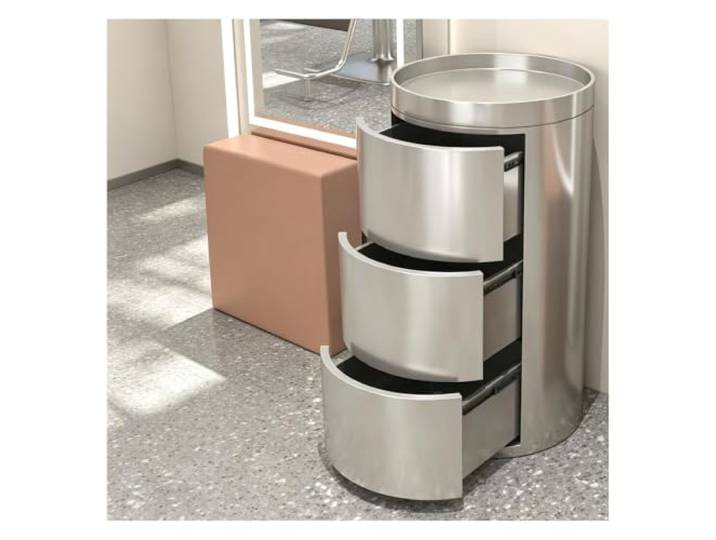 Runde Frisierstation Aus Edelstahl Schrank- Und Organizer-Station für Friseure, Kosmetikstudios Und Barbershops; Mit Geräuscharmen Schubladenauszügen(Silver)