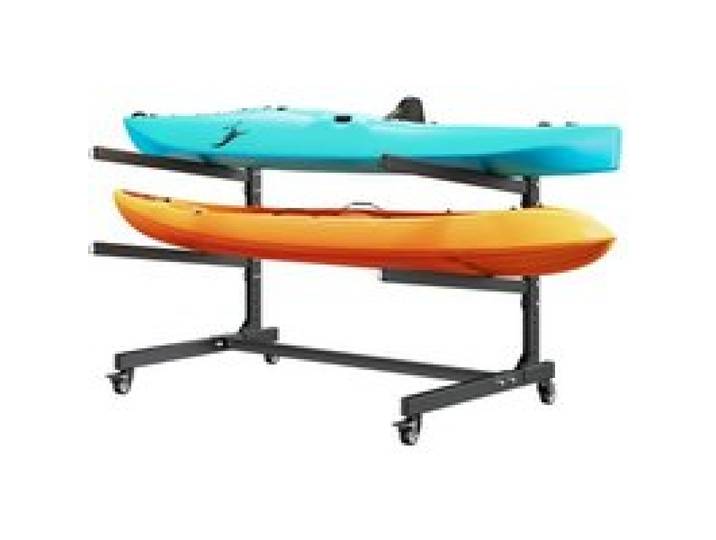 VEVOR Freistehendes Kajak-Aufbewahrungsregal für 2 Kajaks/Kanus/Surfbretter/Paddleboards, Kajakständer mit Feststellbaren Rollen für den Außen- und Innenbereich, Einstellbarer Kajakhalter 80 kg