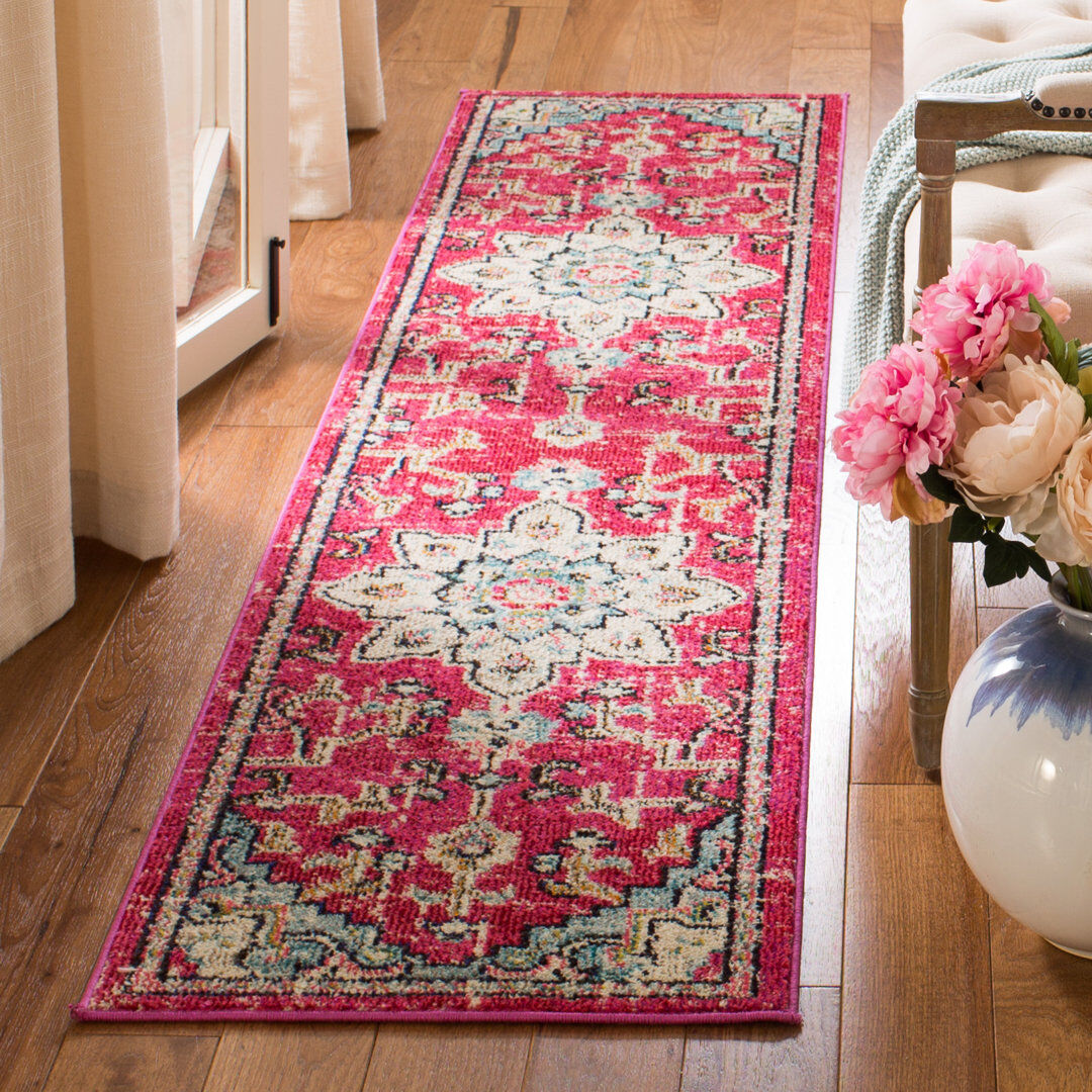 World Menagerie Mifley Oriental Area Rug Pink Runner 61 x 244 cm