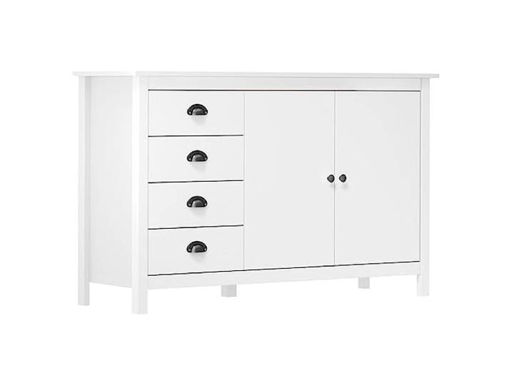 vidaXL Kiefernholz Massiv Sideboard mit 4 Schubladen 2 Türen Kommode Beistellschrank Mehrzweckschrank Anrichte Schrank Weiß 130×40×80cm