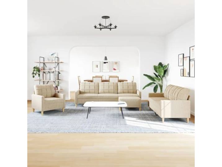 KTHLBRH Sofa-Set, 4-teilig, cremefarben, Stoff mit Fußstütze Weiches Polyester, Metallgestell, Schaumgummi, 1 Sofa, 1 2-Sitzer-Sofa, 1 3-Sitzer-Sofa