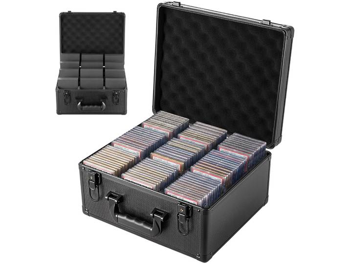 Boîte de rangement pour cartes à collectionner VEVOR\, modèle pour 180 cartes protégées (type \ slab\ )\, de couleur noire. Convient pour 120 cartes SGC\, 100 cartes BGS\, 520 protège-cartes (toploaders) ou plus de 999 cartes non protégées. Dispose de 3 rangées\, 12 compartiments et est verrouillable avec une clé
