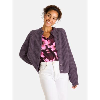 Strickjacke LIEBLINGSSTÜCK "MizaL", Damen, Gr. 36, lila (394, fig), 40% Polyamid, 30% Wolle, 30% Alpaka, gerade, Strickjacken Strickjacke, mit Alpakawolle und Wolle