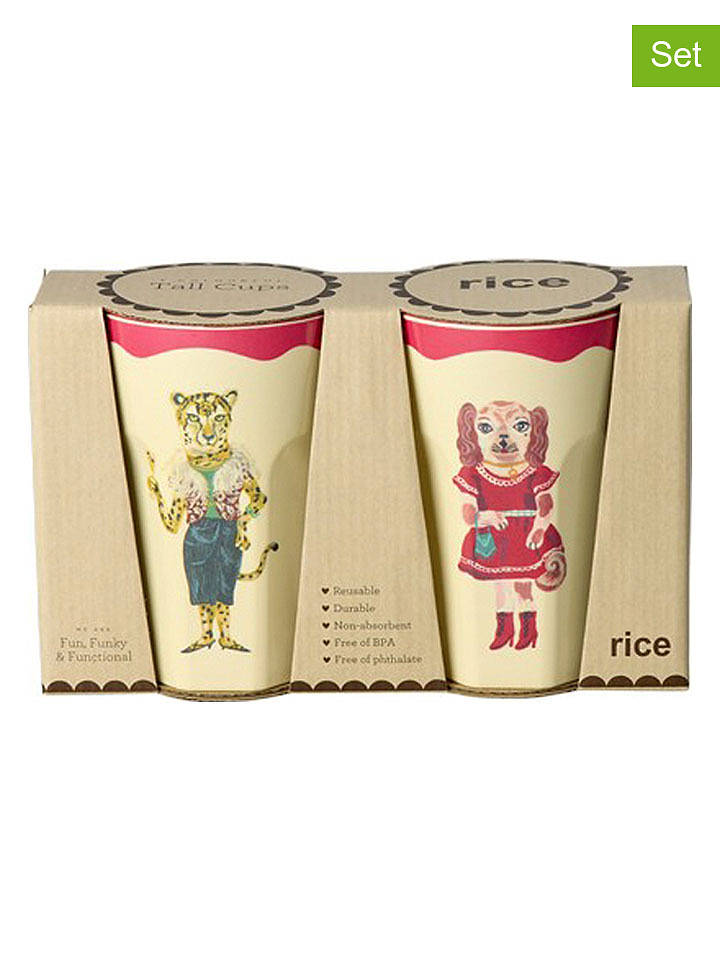 Rice 2er-Set: Becher "Nathalie Lété" in Creme/ Pink - 400 ml - onesize